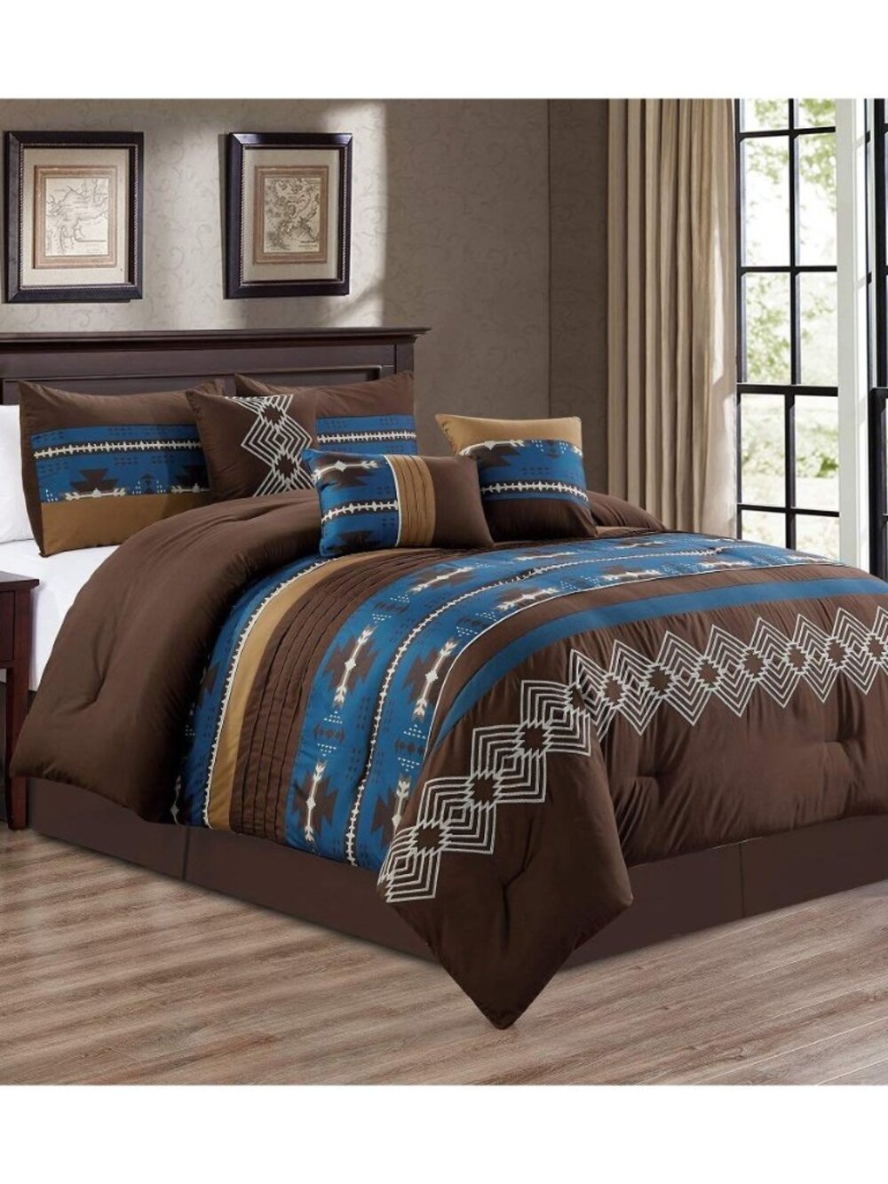 7 Piece Western Southwestern Native American Design Comforter Set Multicolor